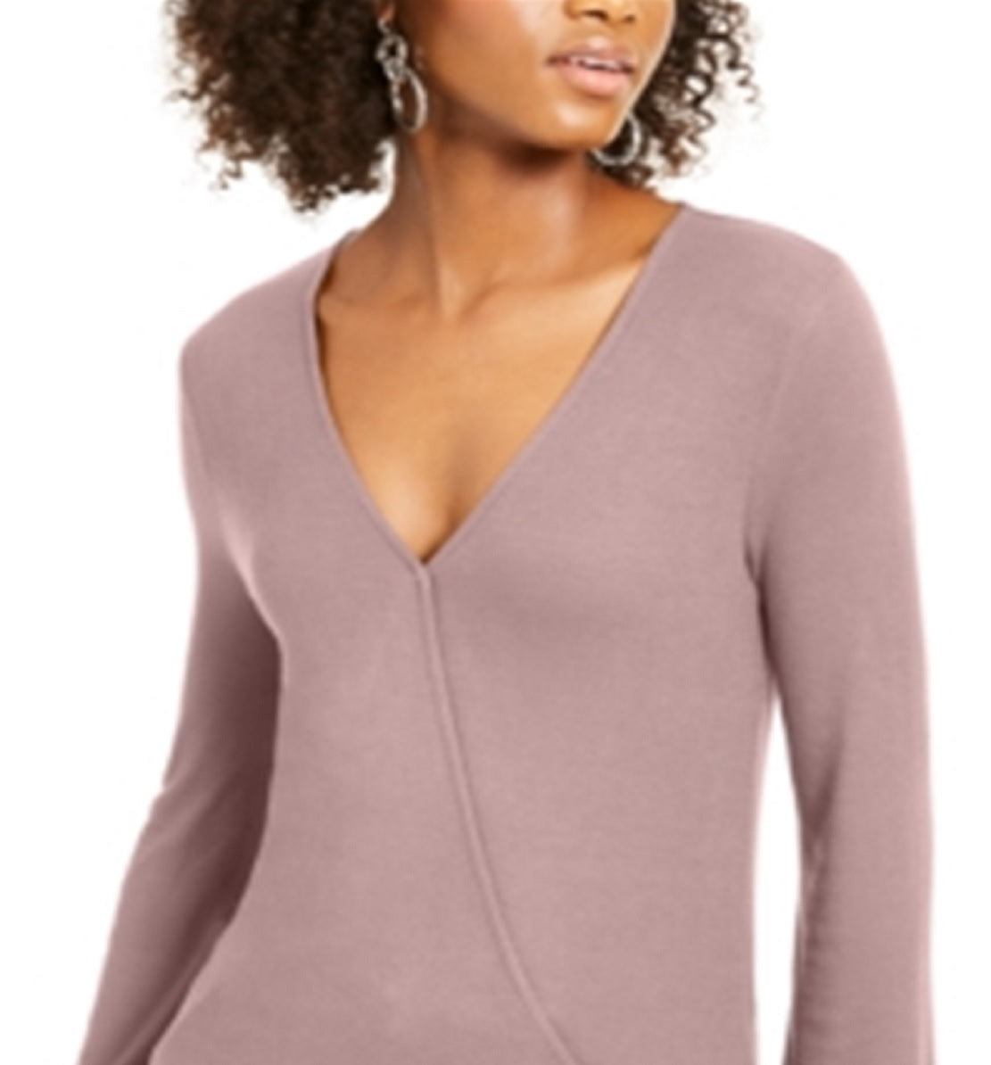 INC International Concepts Women's Textured Long Sleeve V Neck Top Pink Size Small