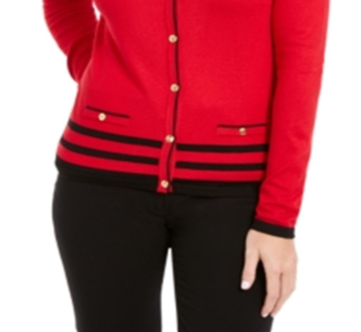 Karen Scott Women's Crew Neck Cardigan Red Size Small