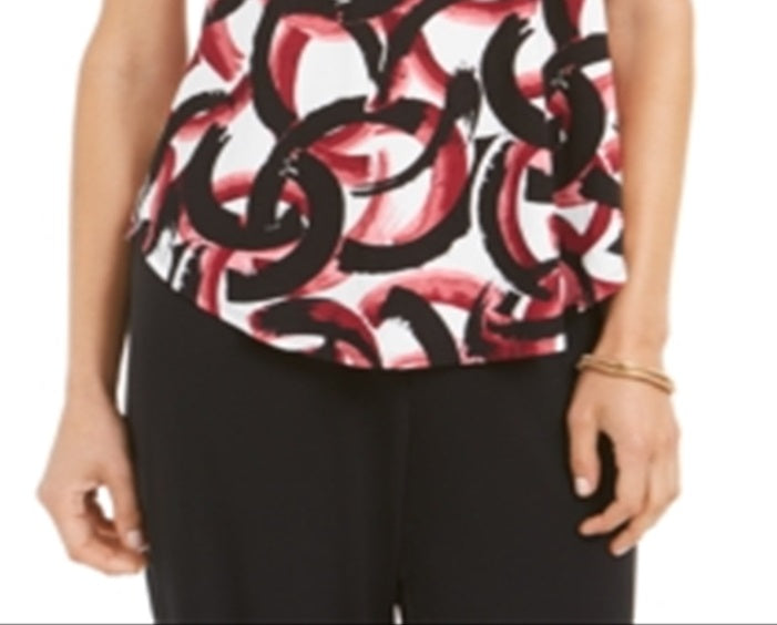 Alfani Women's Printed Round Hem T-Shirt Red Size Petite