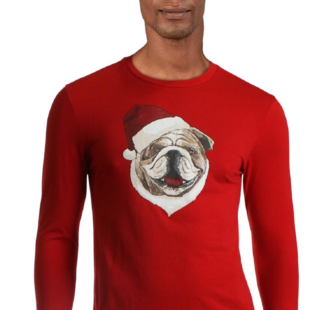 Club Room Men's Santa Bulldog Holiday Party Christmas Top Red Size Small