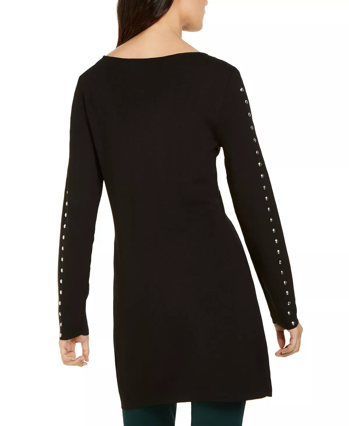 INC International Concepts Women's Studded Tunic Sweater Black Size -Petite L