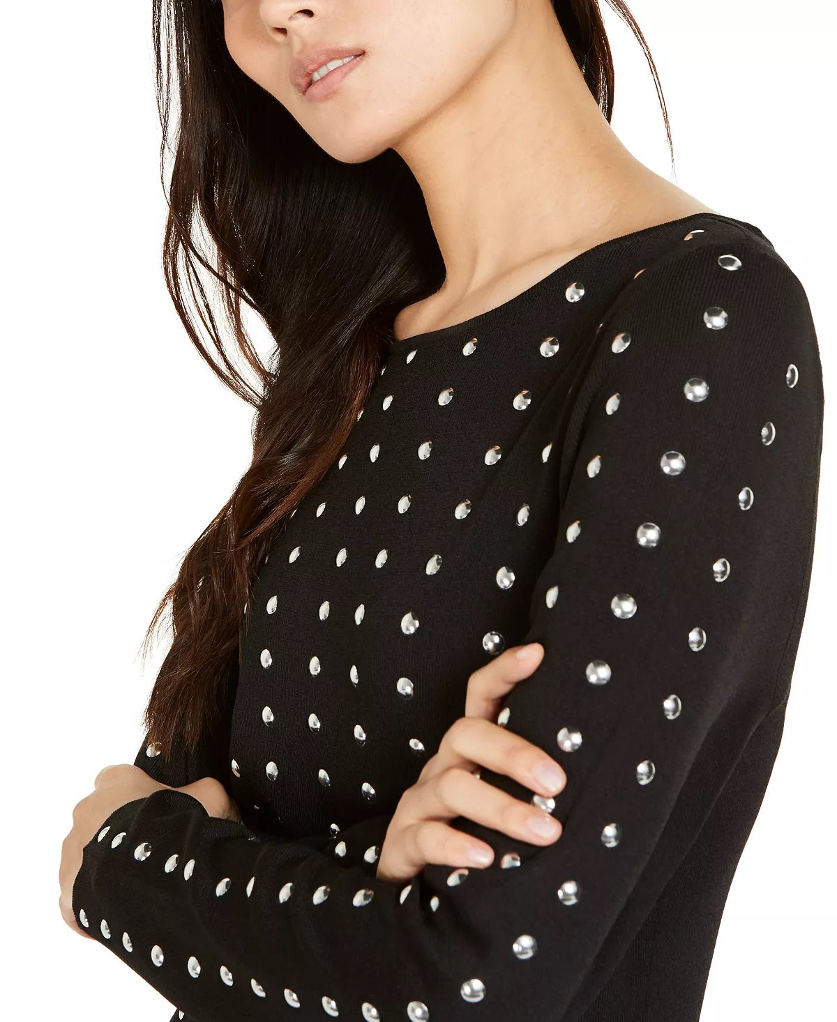 INC International Concepts Women's Studded Tunic Sweater Black Size -Petite L