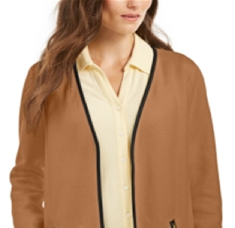 Charter Club Women's Milano Cotton Open Front Cardigan Brown Size XX-Large