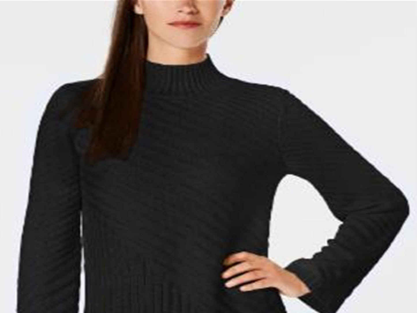 Charter Club Women's Patterned Mock Turtleneck Sweater Black Size Petite L