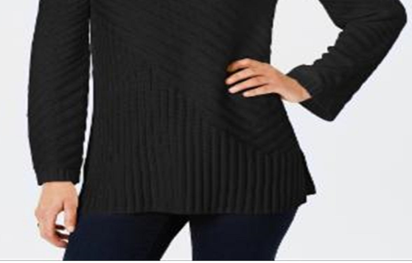 Charter Club Women's Patterned Mock Turtleneck Sweater Black Size Petite L