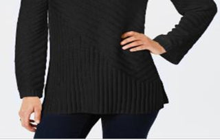 Charter Club Women's Patterned Mock Turtleneck Sweater Black Size Petite L