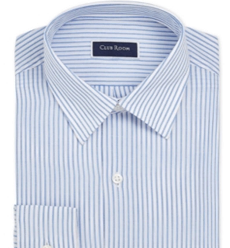 Club Room Men's Striped Collared Dress Shirt Blue Size 34-35
