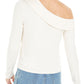 Bar III Women's Long Sleeve Asymmetrical Neckline Top White Size X-Large