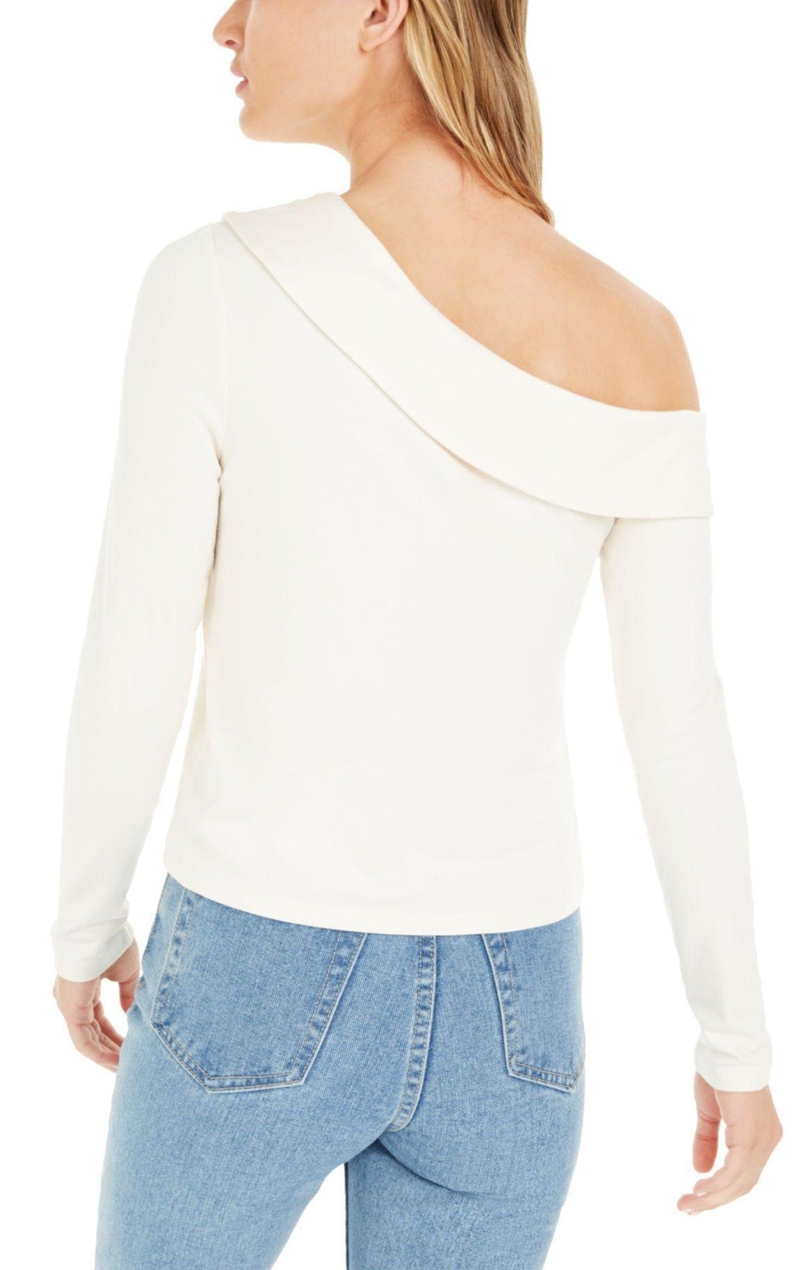 Bar III Women's Long Sleeve Asymmetrical Neckline Top White Size X-Large