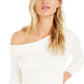 Bar III Women's Long Sleeve Asymmetrical Neckline Top White Size X-Large
