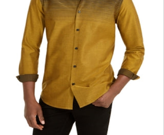Alfani Men's Printed Collar Button Down Shirt Yellow Size Medium