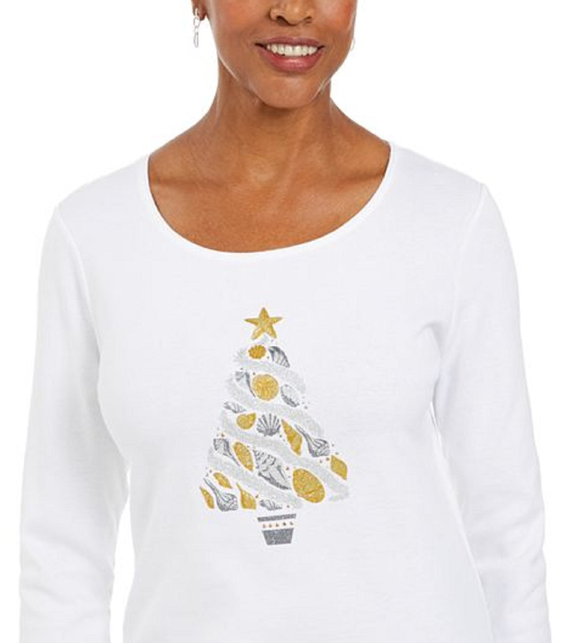 Karen Scott Women's Cotton Seashell Tree Print T-Shirt White Size Small