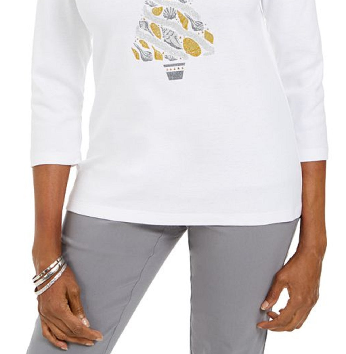 Karen Scott Women's Cotton Seashell Tree Print T-Shirt White Size Small