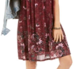 Style & Co Women's Floral Print Smocked Dress Red Size Small