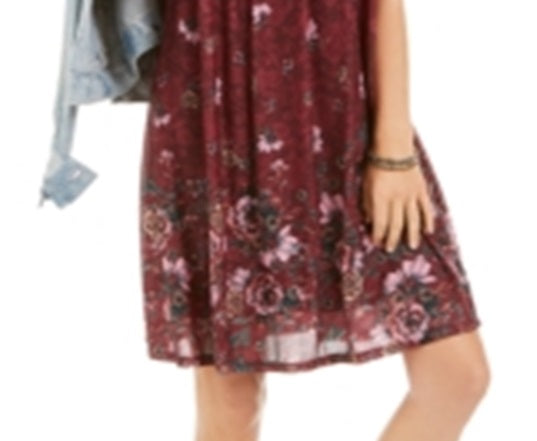 Style & Co Women's Floral Print Smocked Dress Red Size Medium