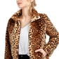 Maison Jules Women's Leopard Print Faux Fur Jacket Brown Size Medium