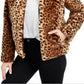 Maison Jules Women's Leopard Print Faux Fur Jacket Brown Size Medium