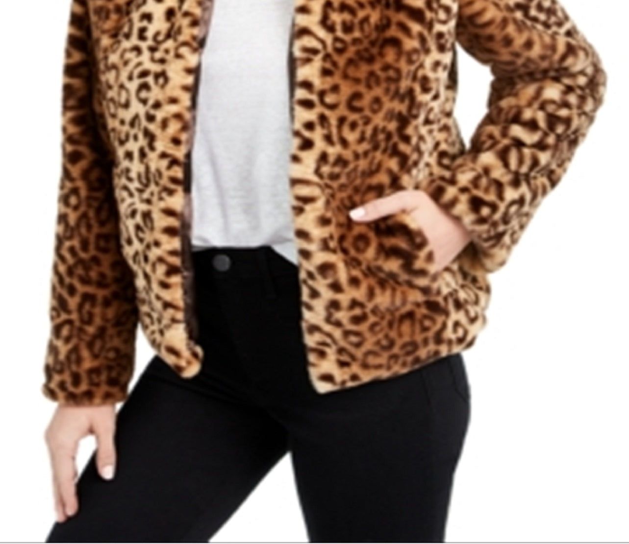 Maison Jules Women's Leopard Print Faux Fur Jacket Brown Size Medium
