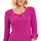 JM Collection Women's Lace up Grommet Trim Top Pink Size Small
