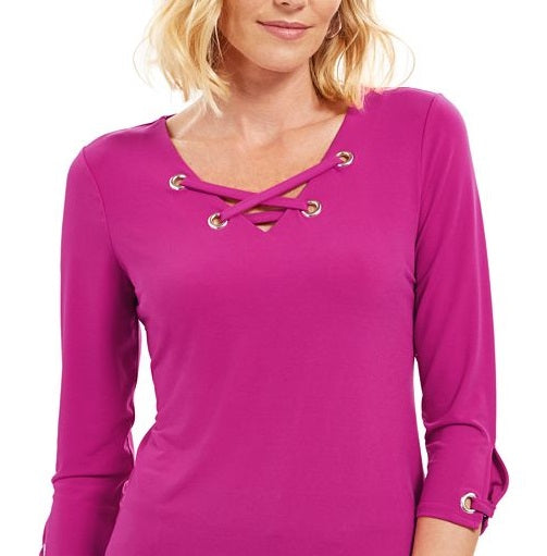 JM Collection Women's Lace up Grommet Trim Top Pink Size Small