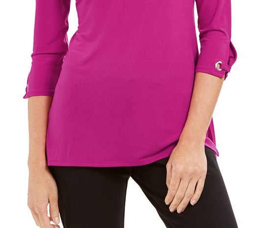 JM Collection Women's Lace up Grommet Trim Top Pink Size Small