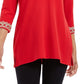 Charter Club Women's Embroidered Patterned 3/4 Sleeve V Neck Top Red Size X-Large