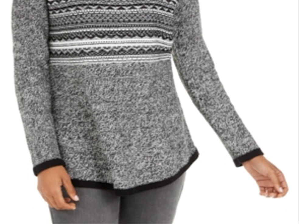 Style & Co Women's Cowl Neck Printed Sweater Black Size Petite XL