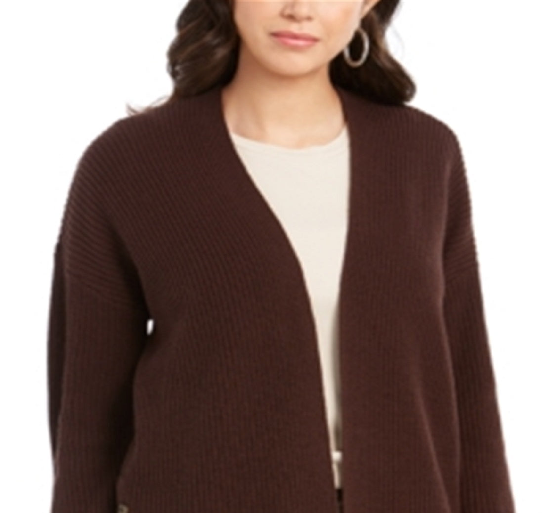 Style & Co Women's Open Front Button Trim Cardigan Brown Size Petite L