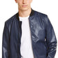 Alfani Men's Faux Leather Bomber Jacket Blue Size Small