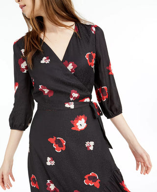 Bar III Women's Printed Jacquard Wrap Maxi Dress Black Size X-Small