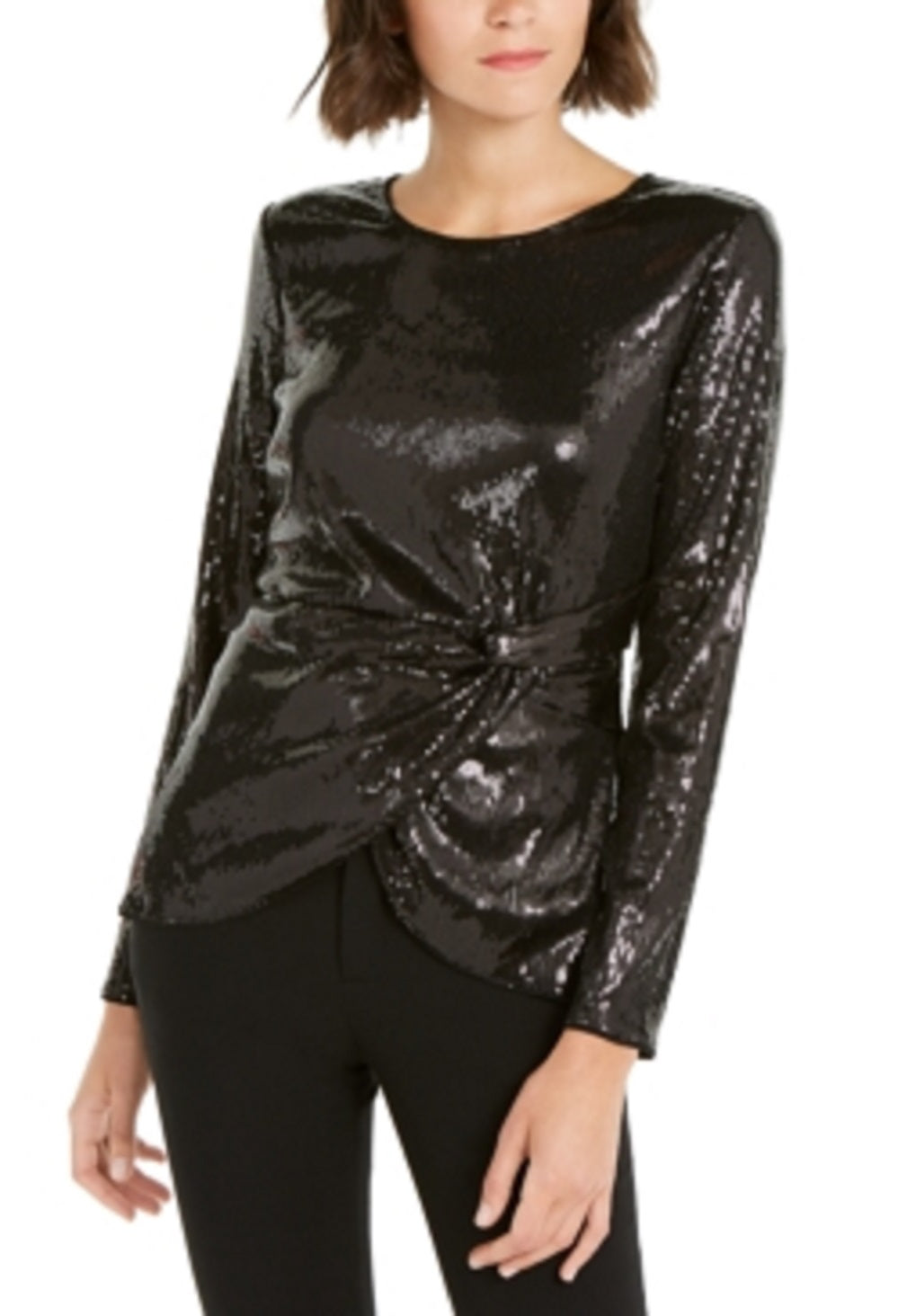 INC International Concepts Women's Twisted Sequined Top Black Size Large