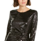 INC International Concepts Women's Twisted Sequined Top Black Size Large