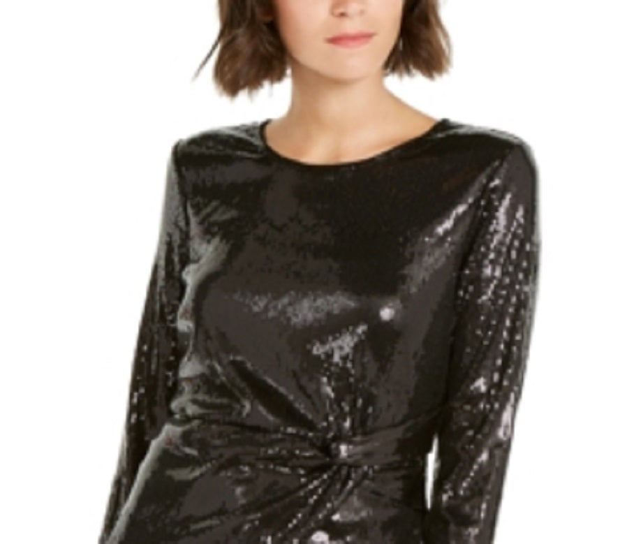 INC International Concepts Women's Twisted Sequined Top Black Size Large