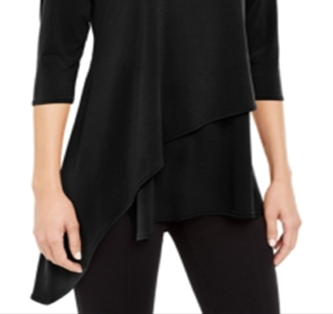 Alfani Women's Asymmetrical Envelope Hem Top Black Size Petite XL
