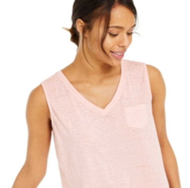 Style & Co Women's Chest Pocket Burnout Top Pink Size Small