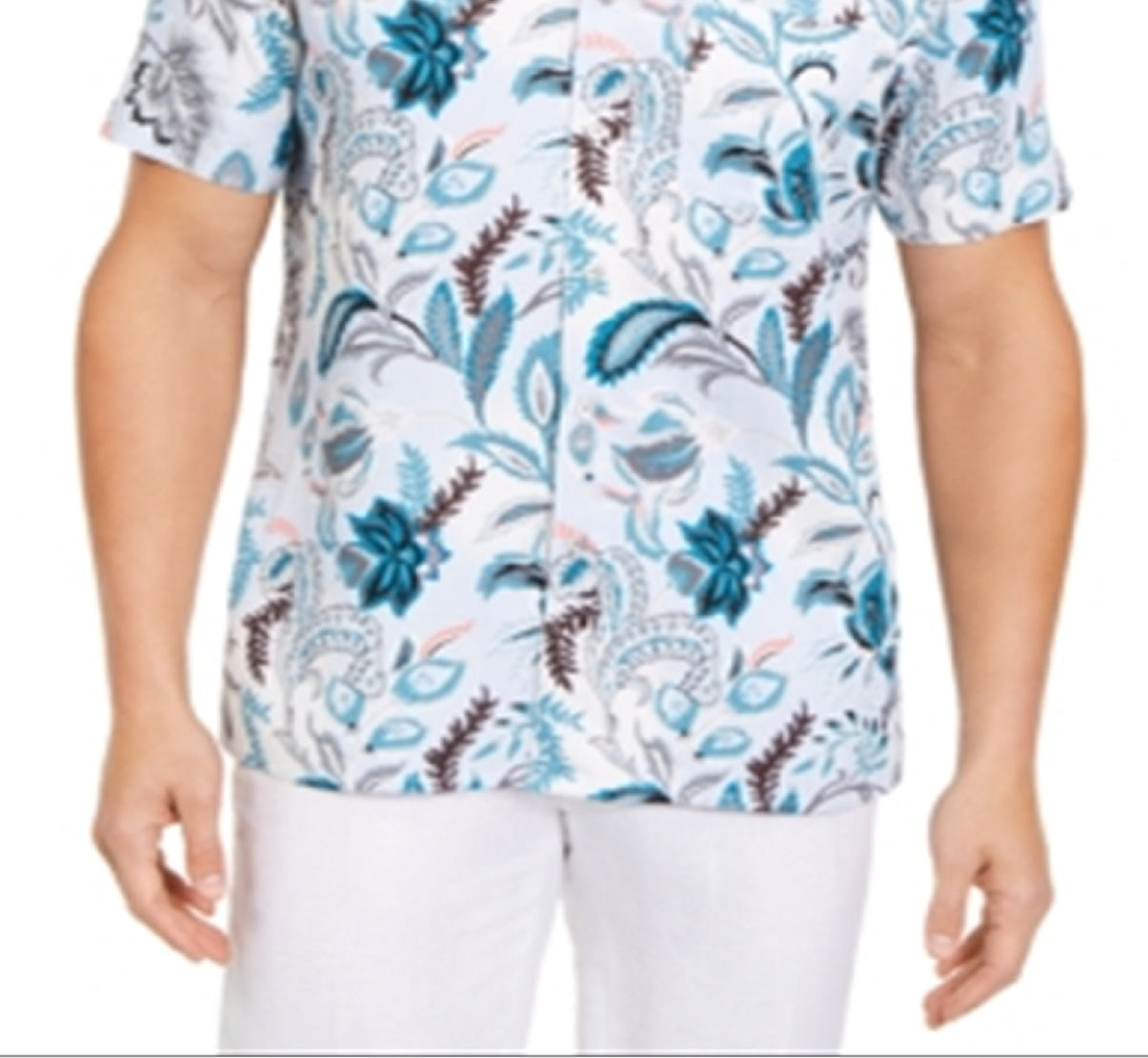 Tasso Elba Men's Stretch Floral Paisley Print Shirt Blue Size X-Large