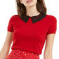 Maison Jules Women's Short Sleeve Peter Pan Collar Sweater Red Size X-Large