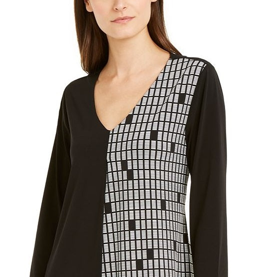 Alfani Women's Colorblock Asymmetric Tunic Top Black Size X-Small