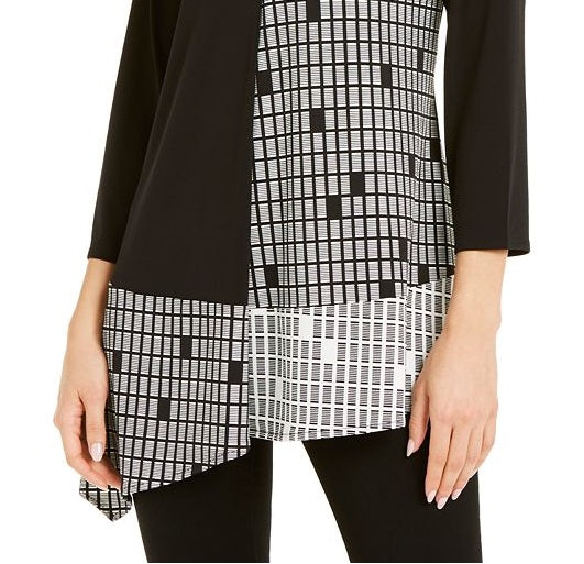 Alfani Women's Colorblock Asymmetric Tunic Top Black Size X-Small