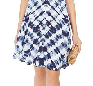 Style & Co Women's Tie Dyed Cold Shoulder Swing Dress Blue Size Petite M