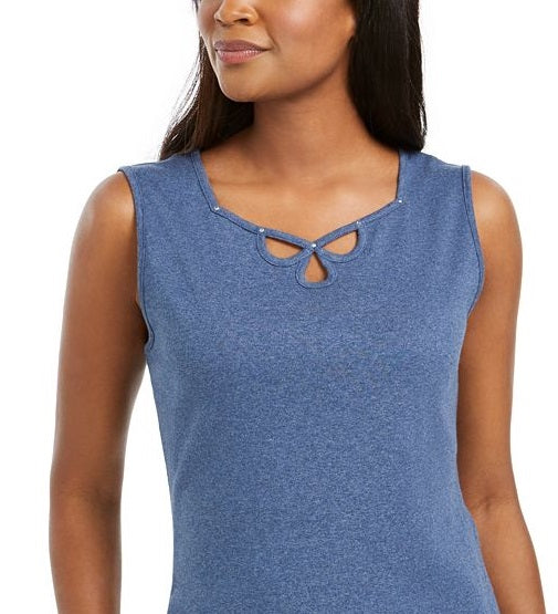 Karen Scott Women's Triple Keyhole Studded Tank Top Blue Size Medium