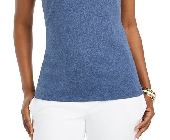Karen Scott Women's Triple Keyhole Studded Tank Top Blue Size Medium
