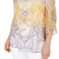 JM Collection Women's Embellished Split Neck Top Yellow Size Small