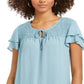 Style & Co Women's Smocked Flutter Sleeve Top Blue Size Medium