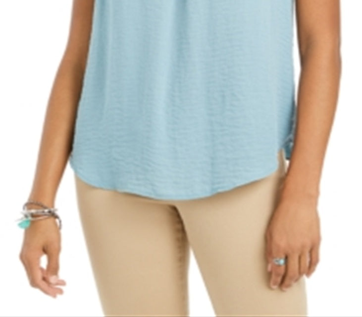 Style & Co Women's Smocked Flutter Sleeve Top Blue Size Medium