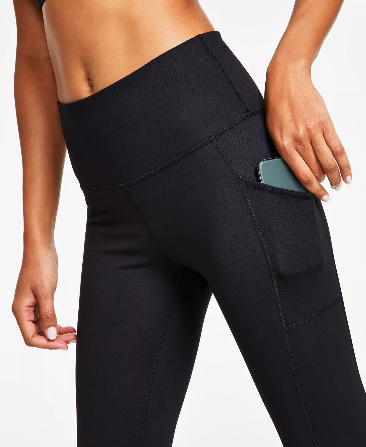 ID Ideology Women's Compression High Waist Side Pocket 7/8 Length Leggings Black Size Small