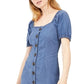 INC International Concepts Women's Denim Square Neck MIDI Dress Blue Size 12