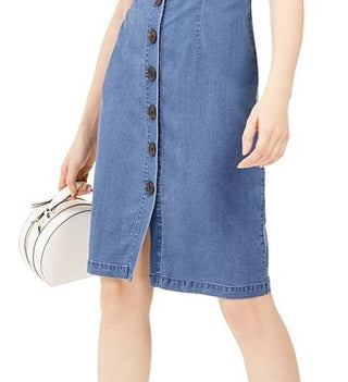 INC International Concepts Women's Denim Square Neck MIDI Dress Blue Size 12