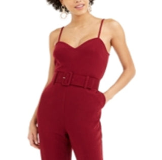 Bar III Women's Belted Crepe Jumpsuit Red Size 4