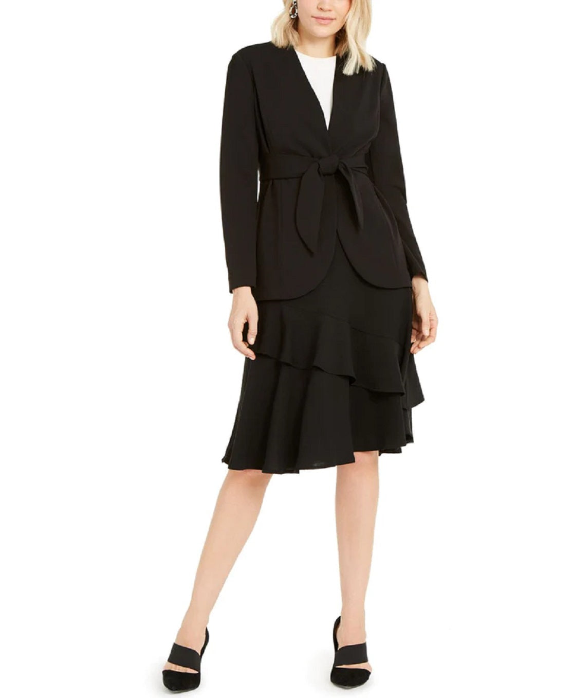 Alfani Women's Tie Waist Collarless Blazer Black Size 18